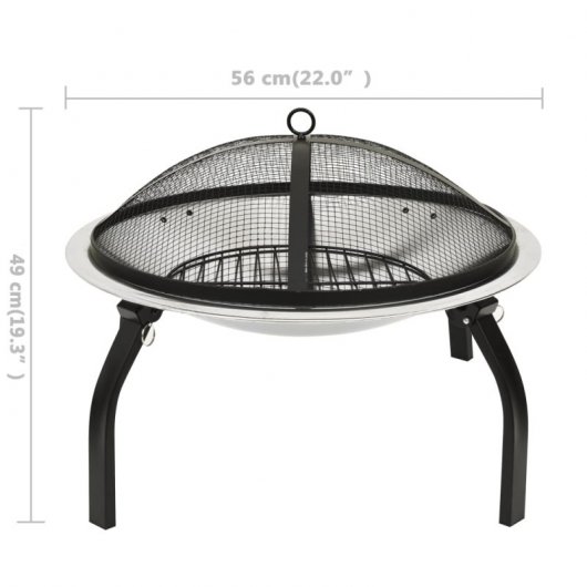 VidaXL brasero et barbecue 2 en 1 avec tisonnier acier inoxydable 56x56x49 cm