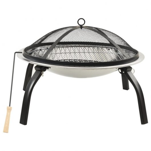VidaXL brasero et barbecue 2 en 1 avec tisonnier acier inoxydable 56x56x49 cm