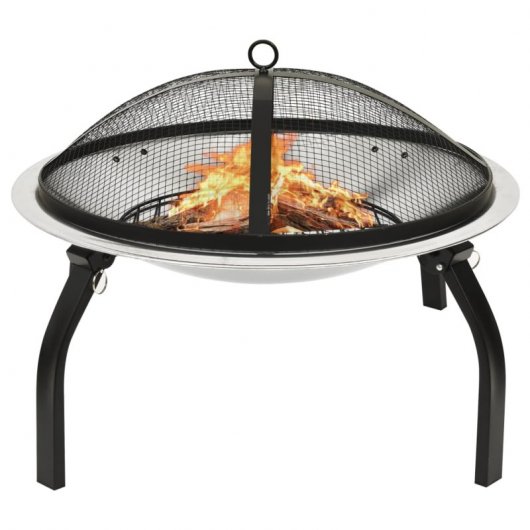 VidaXL brasero et barbecue 2 en 1 avec tisonnier acier inoxydable 56x56x49 cm