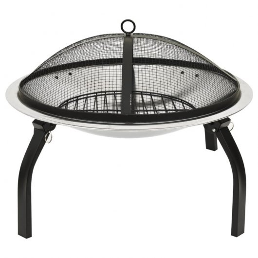 VidaXL brasero et barbecue 2 en 1 avec tisonnier acier inoxydable 56x56x49 cm