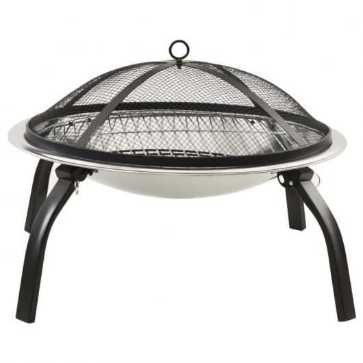 VidaXL brasero et barbecue 2 en 1 avec tisonnier acier inoxydable 56x56x49 cm