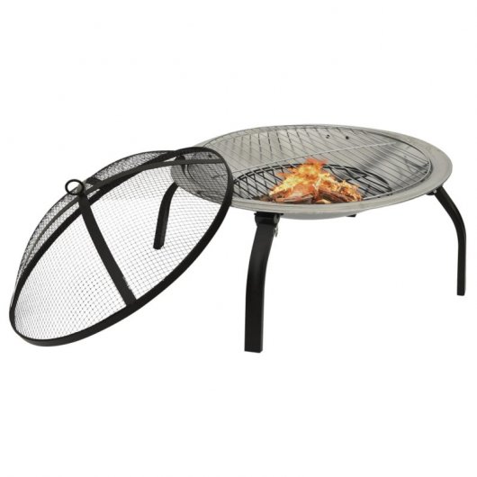 VidaXL brasero et barbecue 2 en 1 avec tisonnier acier inoxydable 56x56x49 cm