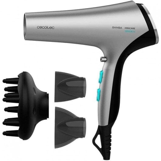 Sèche-cheveux Ionique Professionnel Cecotec IoniCare 5320 Flashlook Black 2200W 3 Températures 2 Vitesses avec Accessoires Noir Gris