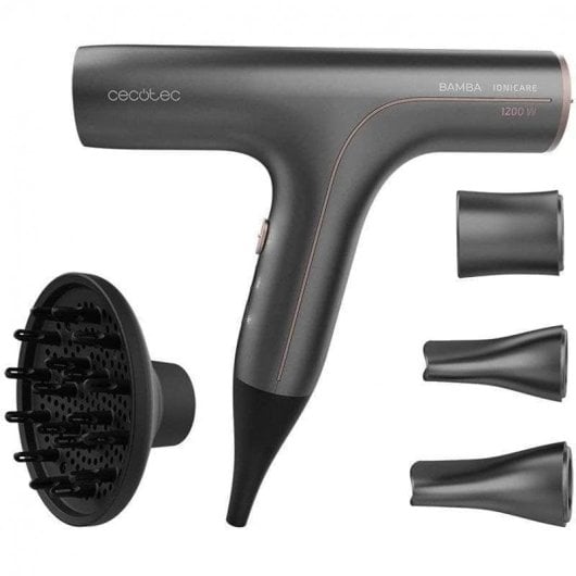 Sèche-cheveux Ionique Professionnel Cecotec Bamba Ionicare 6000 RockStar Soft Pro 1200W 3 Températures 2 Vitesses avec Accessoires Noir
