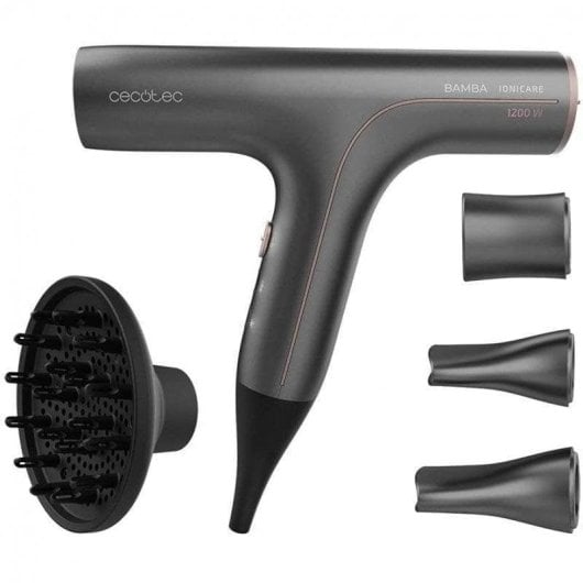 Sèche-cheveux Cecotec Bamba Ionicare 6000 RockStar Soft Pro Ionique Professionnel 1200W avec Accessoires Noir