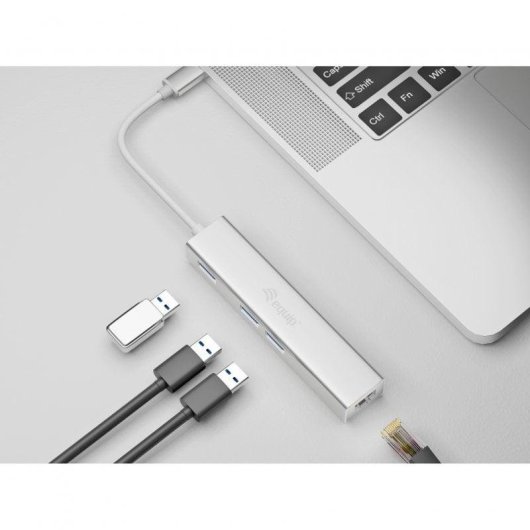 Base para Portátil Equip USB-C a USB 3.0 3 Puertos con Gigabit Ethernet