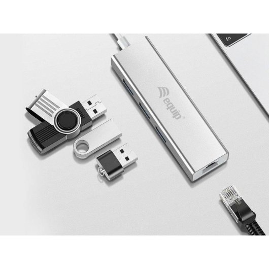 Base para Portátil Equip USB-C a USB 3.0 3 Puertos con Gigabit Ethernet