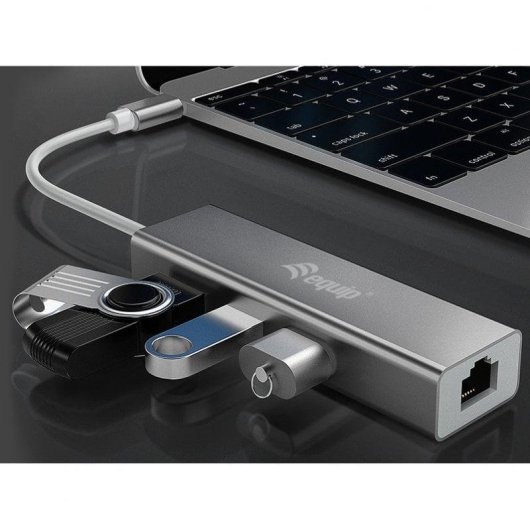 Base para Portátil Equip USB-C a USB 3.0 3 Puertos con Gigabit Ethernet