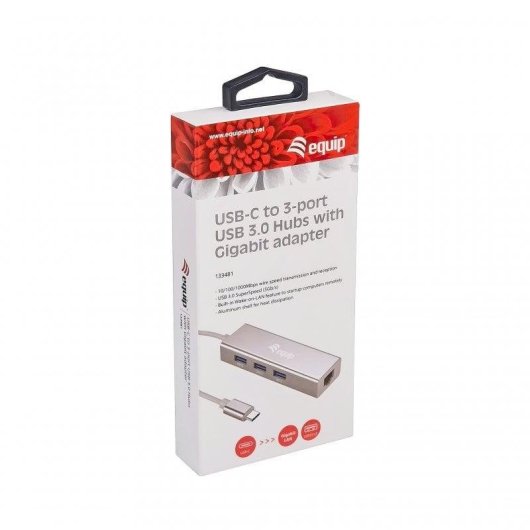Base para Portátil Equip USB-C a USB 3.0 3 Puertos con Gigabit Ethernet