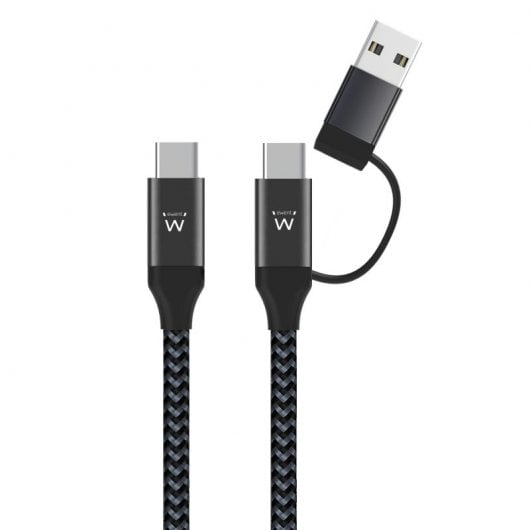 Ewent EW9918 Cable de Carga 2 en 1 USB-C a USB-C/A 1m Negro