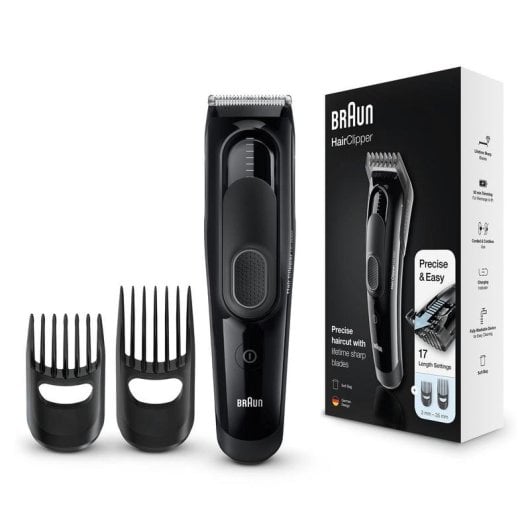 Máquina de Cortar Cabelo Braun HC5050 Sem Fio 17 Comprimentos 50min 2 Pentes Lavável