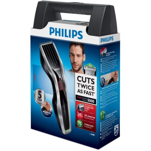 Máquina de Cortar Cabelo Philips HC5440/80 Sem Fios 24 Comprimentos 75min 1 Pente Funda