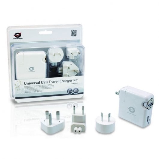 Conceptronic CUSBCHARKIT Caricabatterie per dispositivi mobili Fotocamera, Computer portatile, PDA, Smartphone, Tablet Bianco AC, Accendisigari Auto, Interno