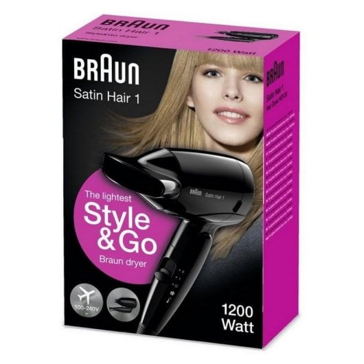 Klappbarer Reiseföhn Braun Satin-Hair 1 HD 130 1200W 2 Temperaturstufen 1 Geschwindigkeit Schwarz