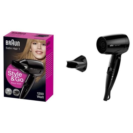 Klappbarer Reiseföhn Braun Satin-Hair 1 HD 130 1200W 2 Temperaturstufen 1 Geschwindigkeit Schwarz
