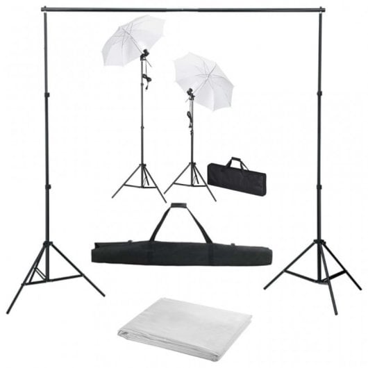 vidaXL Kit Studio Photo 2 Spots + Fond Blanc + Parapluie