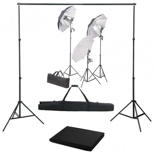 vidaXL Kit Studio Photo 3 Spots + Fond + Parapluie