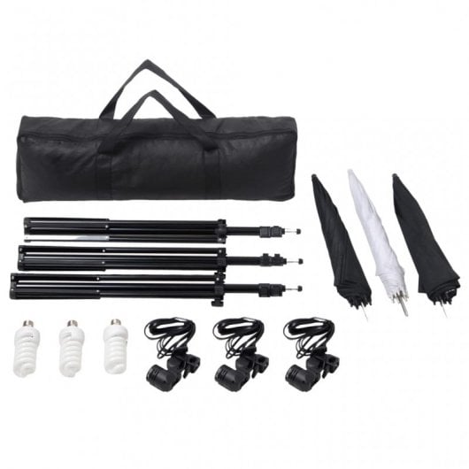 vidaXL Kit Studio Photo 3 Spots + Fond + Parapluie