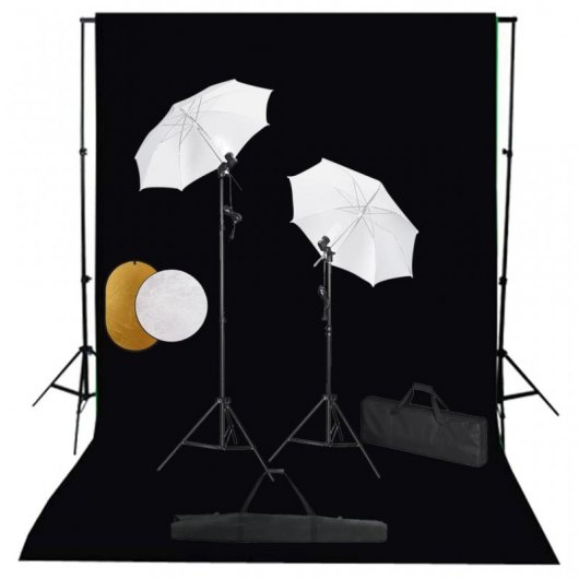 VidaXL Kit Estudio Fotográfico Lámparas Sombrillas Fondo + Reflector