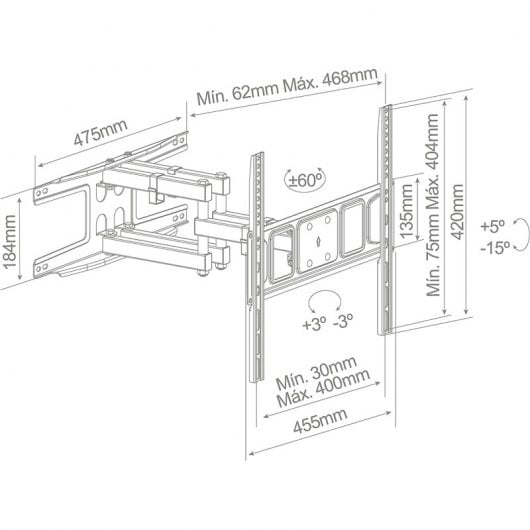 Holmios Soporte de Pared Giratorio para TV 32"-70" VESA 400x400 Máx. 40Kg