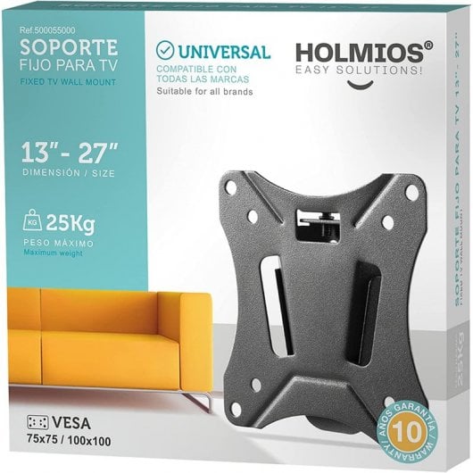Holmios Soporte de Pared Fijo 13"-27" VESA 100x100 Máx. 25Kg
