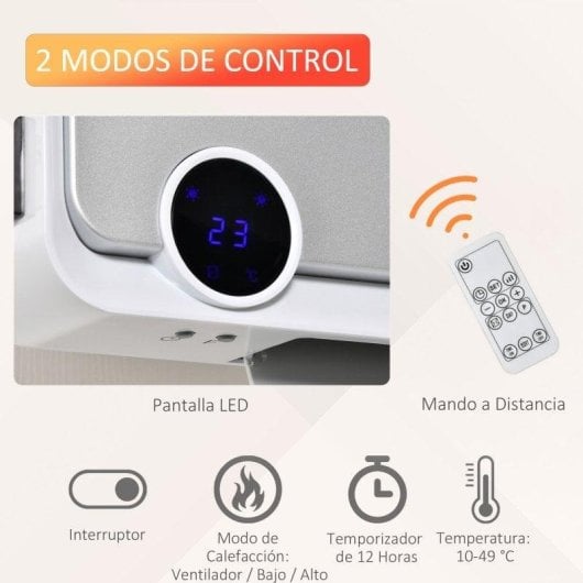 Aquecedor Cerâmico de Parede Homcom 2000W Temporizador e Comando