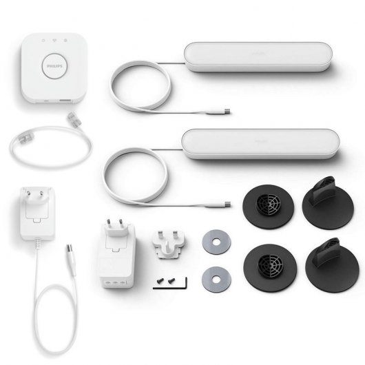Philips Pack Hue Play 2 Barras de Luz Regulable Blanca + Alimentador + Hue Bridge Puente de Conexión WiFi