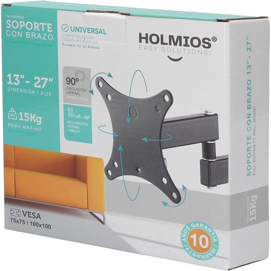 Holmios Soporte de Pared Giratorio para TV 13"- 27" VESA 100x100 Máx