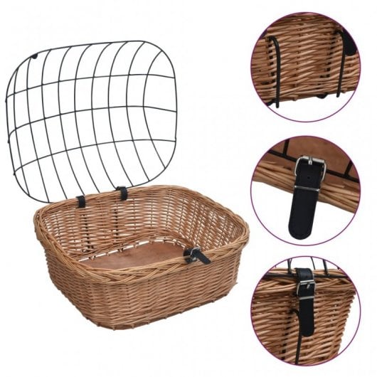 vidaXL Cesta Delantera de Bicicleta con Tapa Sauce Natural