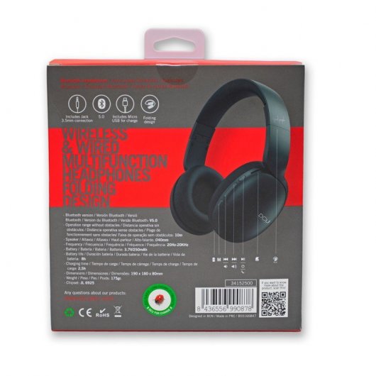 DCU Tecnologic Auriculares Bluetooth Plegables Multifunción Negros