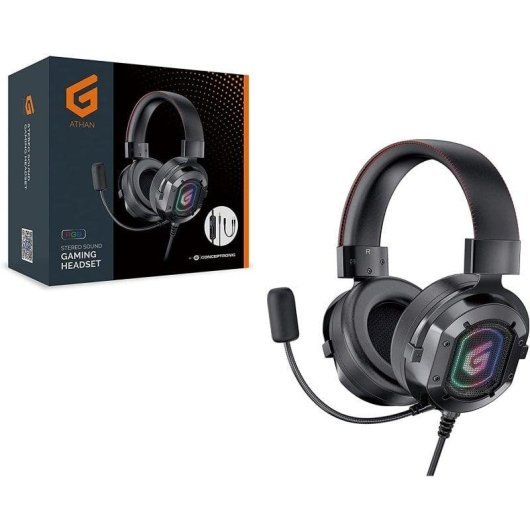 Auriculares Conceptronic ATHAN03B con cable, 3,5 mm, Gaming, LED RGB, micrófono, negros