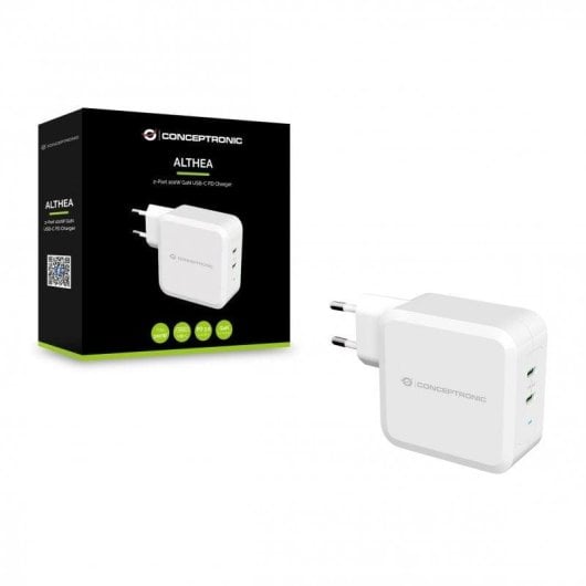 Carregador Conceptronic Althea 2xUSB-C 100W Branco Power Delivery