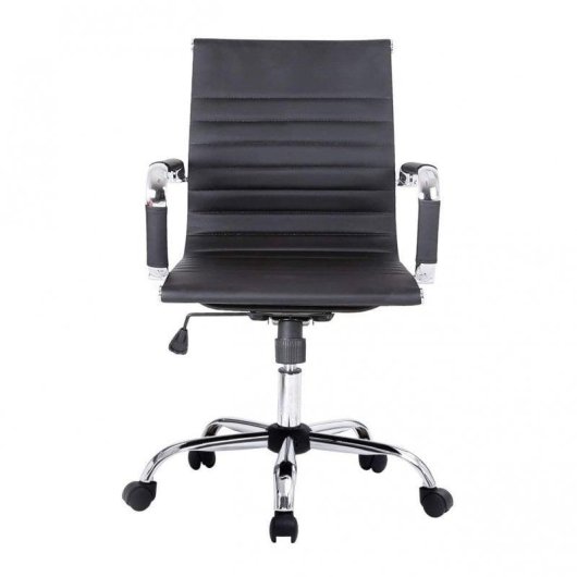 Silla de oficina Equip 651002 respaldo medio ergonómica imitación piel negra