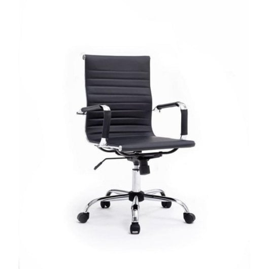 Silla de oficina Equip 651002 respaldo medio ergonómica imitación piel negra