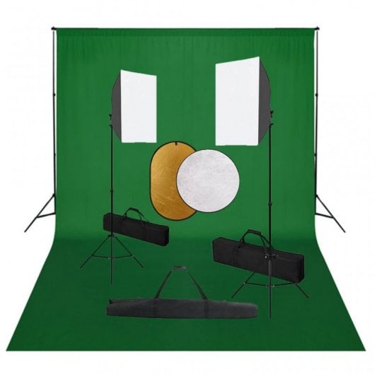 VidaXL Kit de Estúdio Fotográfico com Luzes Softbox, Fundo e Refletor