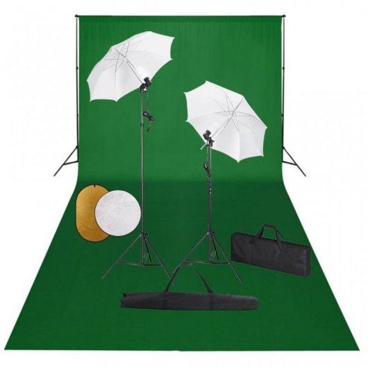 VidaXL Kit Estudio Fotográfico con Lámparas, Sombrillas, Fondo y Reflector