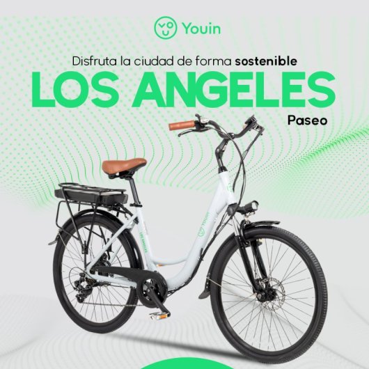 Youin Los Angeles Bicicleta de Paseo Eléctrica 26" Blanca