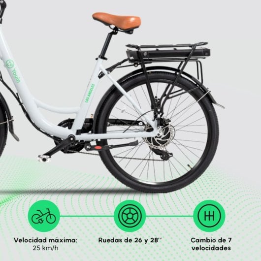 Youin Los Angeles Bicicleta de Paseo Eléctrica 26" Blanca