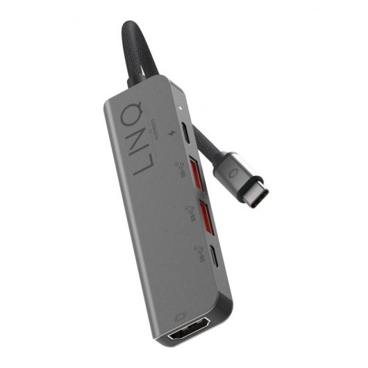 LINQ byELEMENTS LQ48014 laptop-dockingstation & portreplikator Kabelgebunden USB 3.2 Gen 2 (3.1 Gen 2) Type-C Schwarz, Grau