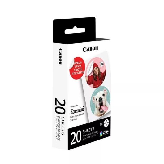 Carta Fotografica Zink Canon ZP2030-2C-20 per Stampa Circolare 20 Fogli