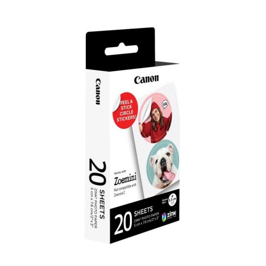 Carta Fotografica Zink Canon ZP2030-2C-20 per Stampa Circolare 20 Fogli