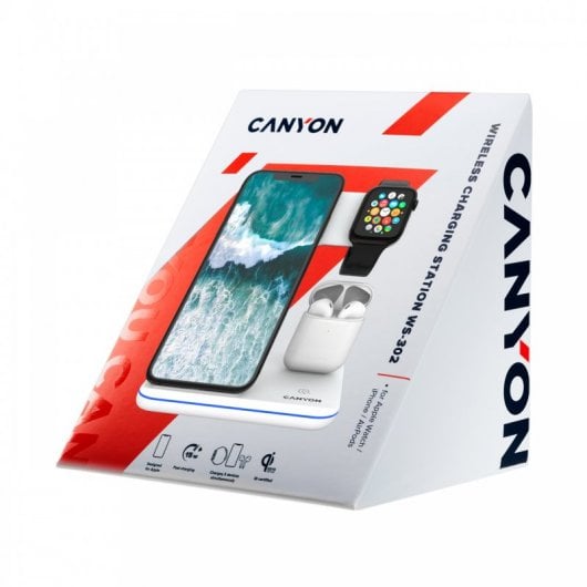 Canyon WS-302 Estación de Carga Inalámbrica Qi 3 en 1 Blanca