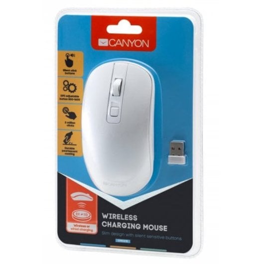 Mouse ottico wireless ricaricabile Canyon MW-18 1600 DPI Bianco perla