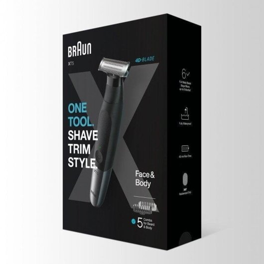 Máquina de Barbear Corporal Braun XT5100 Recarregável Seco e Molhado 5 Ajustes 5 Pentes Lâmina 4D