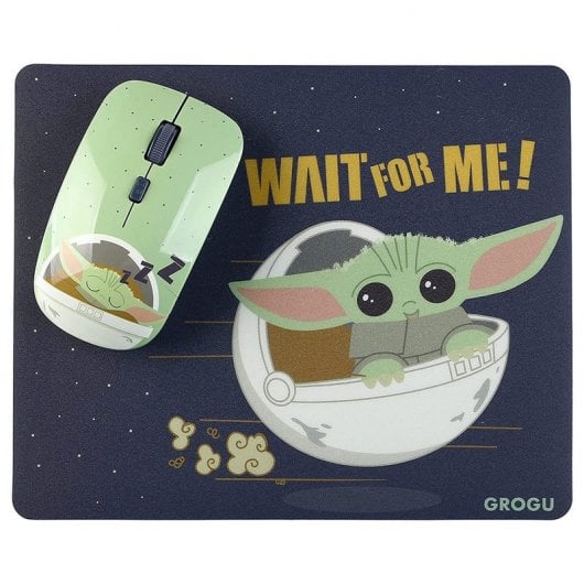Disney Star Wars The Mandalorian Baby Yoda Pack Ratón Inalámbrico 1600 DPI + Alfombrilla