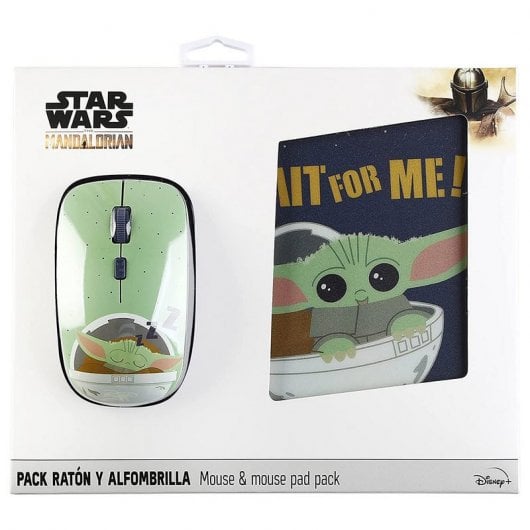 Disney Star Wars The Mandalorian Baby Yoda Pack Ratón Inalámbrico 1600 DPI + Alfombrilla