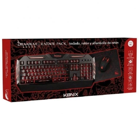 Konix Drakkar Raider Pack Teclado + Ratón + Alfombrilla Gaming Negro