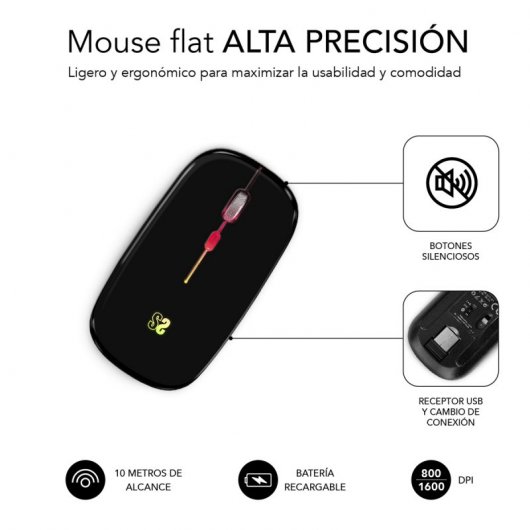 Subblim LED double souris plate souris optique sans fil RGB 1600DPI noir