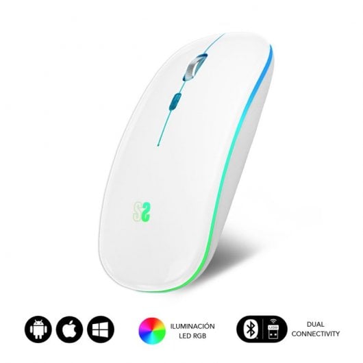 Subblim LED Dual Flat Mouse Ratón Óptico Inalámbrico RGB 1600DPI Blanco