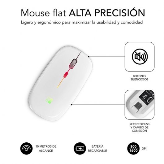 Mouse ottico wireless Subblim LED Dual Flat Mouse RGB 1600 DPI bianco